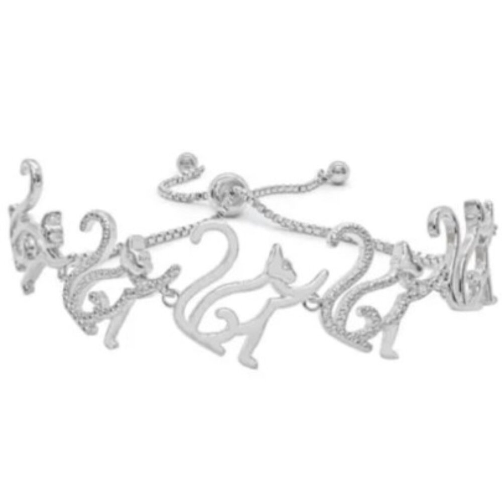 Kitty‎ Cat Adjustable Bolo Platinum Bracelet w/Diamond Accents (BEAUTIFUL!)